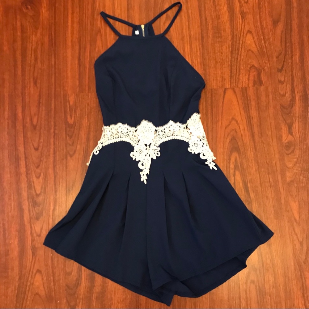 Laced Navy Blue Romper